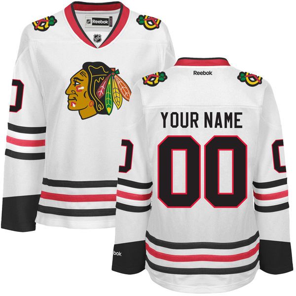 Women Chicago Blackhawks Reebok White Premier Away Custom NHL Jersey